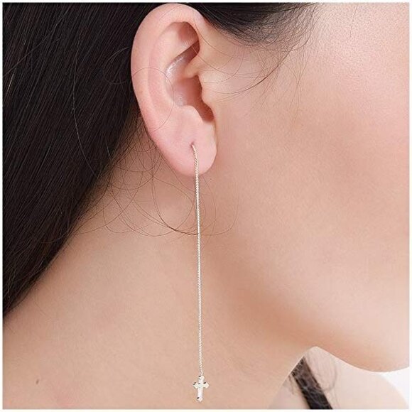 Cross Threader Drop Earrings - Picture 4 of 5